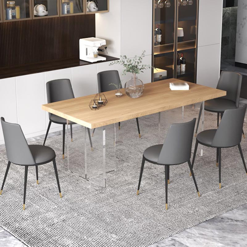 Contemporary Natural Wood Table Home Rectangle Dining Table with Double Pedestal 63"L x 27.6"W x 29.5"H Without Chairs Clearhalo 'Dining Tables & Seating' 'Dining Tables' 'dining_table' 'furn' 'furn_dining_table' 'Furniture' 'furniture_dining_table' 'Kitchen & Dining Furniture' 'kitchen' 'kitchen_dining_table' 4954534