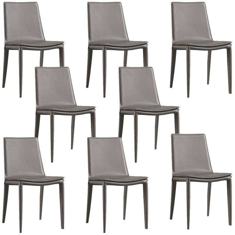 Contemporary Design Solid Back Chair for Home Armless Leather Dining Chairs Grey Set of 8 Clearhalo 'Dining Chairs' 'Dining Tables & Seating' 'dining_chair' 'Furniture' 'furniture_dining_chair' 'Kitchen & Dining Furniture' 4954623
