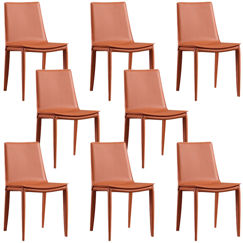 Contemporary Design Solid Back Chair for Home Armless Leather Dining Chairs Orange Set of 8 Clearhalo 'Dining Chairs' 'Dining Tables & Seating' 'dining_chair' 'Furniture' 'furniture_dining_chair' 'Kitchen & Dining Furniture' 4954626