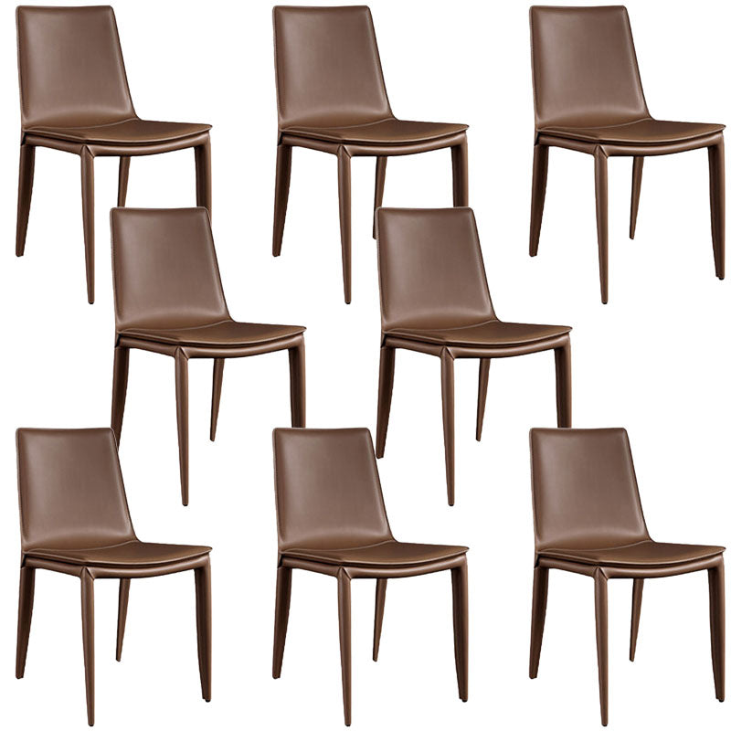 Contemporary Design Solid Back Chair for Home Armless Leather Dining Chairs Brown Set of 8 Clearhalo 'Dining Chairs' 'Dining Tables & Seating' 'dining_chair' 'Furniture' 'furniture_dining_chair' 'Kitchen & Dining Furniture' 4954632
