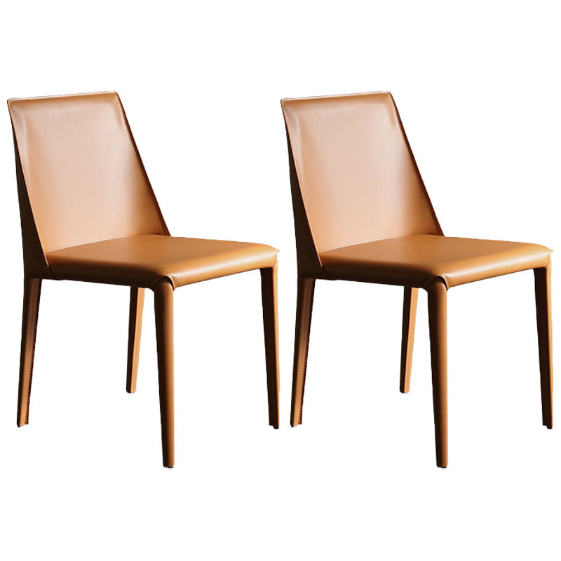 Modern Design Leather Dining Chairs for Home Solid Back Chair Orange Set of 2 Clearhalo 'Dining Chairs' 'Dining Tables & Seating' 'dining_chair' 'Furniture' 'furniture_dining_chair' 'Kitchen & Dining Furniture' 4954642