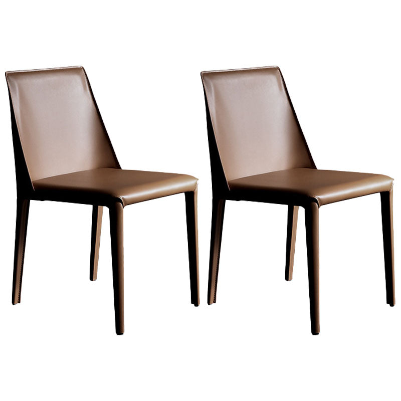 Modern Design Leather Dining Chairs for Home Solid Back Chair Brown Set of 2 Clearhalo 'Dining Chairs' 'Dining Tables & Seating' 'dining_chair' 'Furniture' 'furniture_dining_chair' 'Kitchen & Dining Furniture' 4954644