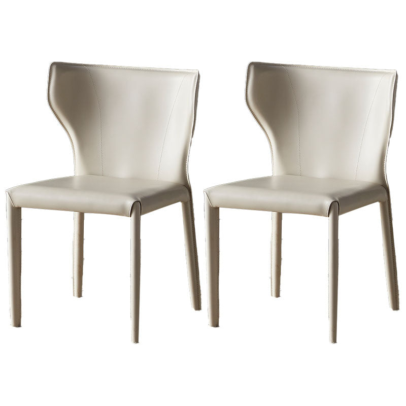 Contemporary Design Wingback Armless Dining Chair Leather Dining Chair Off-White 2 Piece Set Clearhalo 'Dining Chairs' 'Dining Tables & Seating' 'dining_chair' 'furn' 'furn_dining_chair' 'Furniture' 'furniture_dining_chair' 'Kitchen & Dining Furniture' 4954661