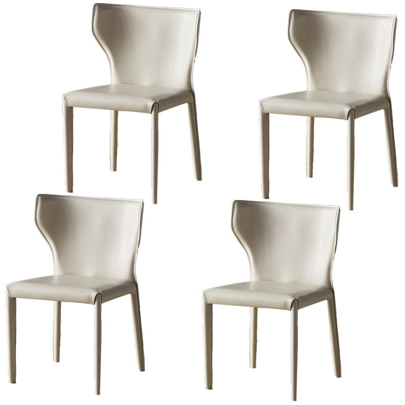 Contemporary Design Wingback Armless Dining Chair Leather Dining Chair Off-White 4 Piece Set Clearhalo 'Dining Chairs' 'Dining Tables & Seating' 'dining_chair' 'furn' 'furn_dining_chair' 'Furniture' 'furniture_dining_chair' 'Kitchen & Dining Furniture' 4954663