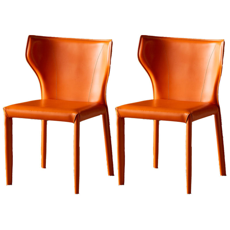 Contemporary Design Wingback Armless Dining Chair Leather Dining Chair Orange 2 Piece Set Clearhalo 'Dining Chairs' 'Dining Tables & Seating' 'dining_chair' 'furn' 'furn_dining_chair' 'Furniture' 'furniture_dining_chair' 'Kitchen & Dining Furniture' 4954679