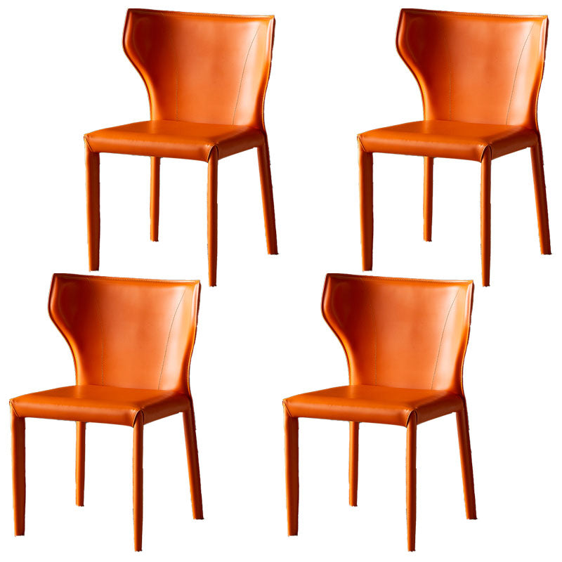 Contemporary Design Wingback Armless Dining Chair Leather Dining Chair Orange 4 Piece Set Clearhalo 'Dining Chairs' 'Dining Tables & Seating' 'dining_chair' 'furn' 'furn_dining_chair' 'Furniture' 'furniture_dining_chair' 'Kitchen & Dining Furniture' 4954681