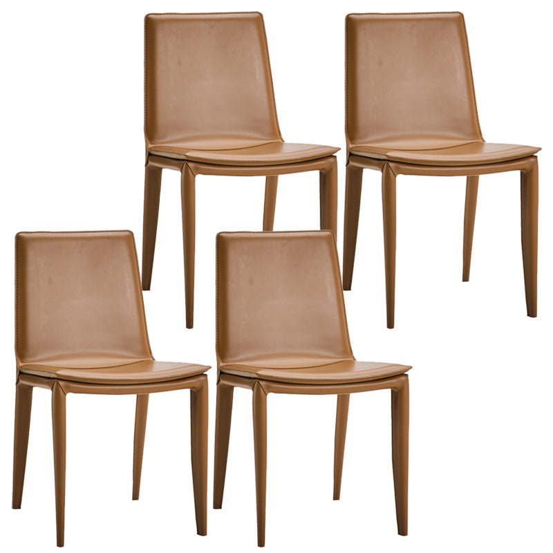 Entryway Side Dining Chairs Leather Nordic Dining Room Chairs Brown 4 Piece Set Clearhalo 'Dining Chairs' 'Dining Tables & Seating' 'dining_chair' 'furn' 'furn_dining_chair' 'Furniture' 'furniture_dining_chair' 'Kitchen & Dining Furniture' 4954726