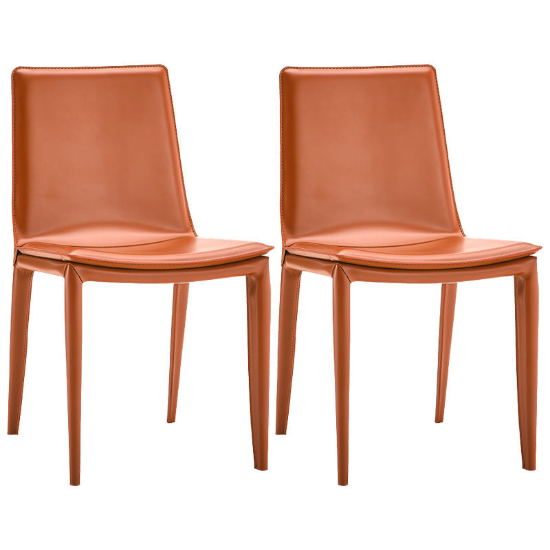 Entryway Side Dining Chairs Leather Nordic Dining Room Chairs Orange 2 Piece Set Clearhalo 'Dining Chairs' 'Dining Tables & Seating' 'dining_chair' 'furn' 'furn_dining_chair' 'Furniture' 'furniture_dining_chair' 'Kitchen & Dining Furniture' 4954735
