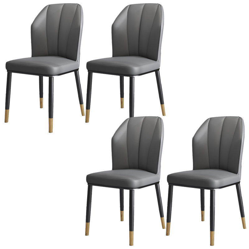 Dining Room Armless Dining Chairs Glam Style Leather Dining Side Chair Gray-Gold 4 Piece Set Clearhalo 'Dining Chairs' 'Dining Tables & Seating' 'dining_chair' 'furn' 'furn_dining_chair' 'Furniture' 'furniture_dining_chair' 'Kitchen & Dining Furniture' 4954780