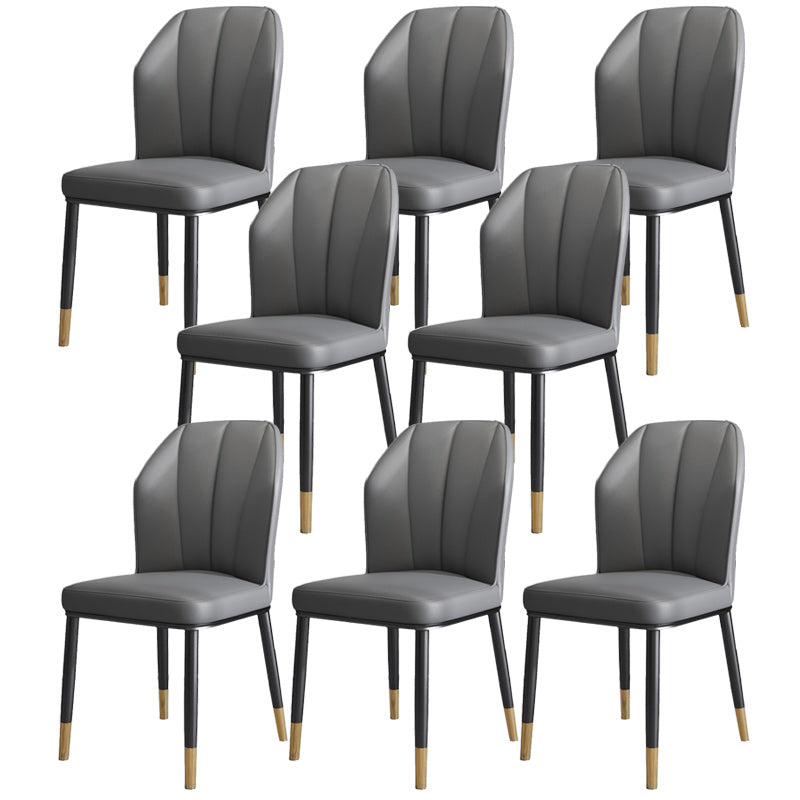 Dining Room Armless Dining Chairs Glam Style Leather Dining Side Chair Gray-Gold 8 Piece Set Clearhalo 'Dining Chairs' 'Dining Tables & Seating' 'dining_chair' 'furn' 'furn_dining_chair' 'Furniture' 'furniture_dining_chair' 'Kitchen & Dining Furniture' 4954781