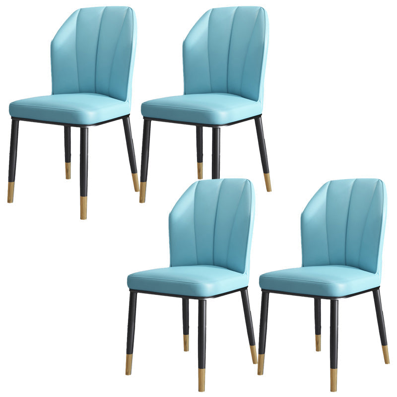 Dining Room Armless Dining Chairs Glam Style Leather Dining Side Chair Blue Gold 4 Piece Set Clearhalo 'Dining Chairs' 'Dining Tables & Seating' 'dining_chair' 'furn' 'furn_dining_chair' 'Furniture' 'furniture_dining_chair' 'Kitchen & Dining Furniture' 4954782