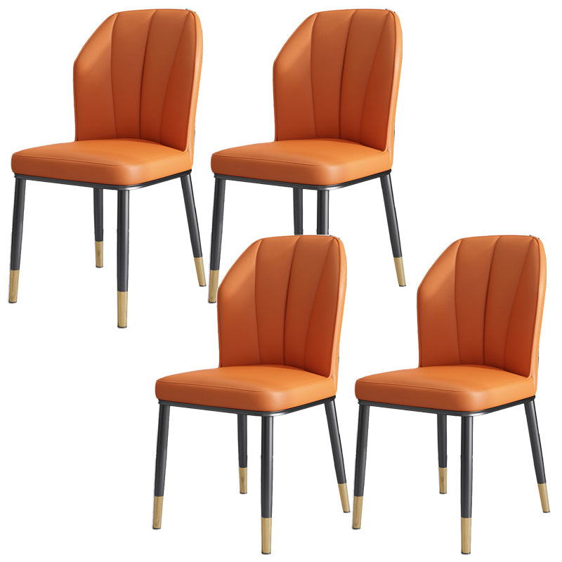 Dining Room Armless Dining Chairs Glam Style Leather Dining Side Chair Orange Gold 4 Piece Set Clearhalo 'Dining Chairs' 'Dining Tables & Seating' 'dining_chair' 'furn' 'furn_dining_chair' 'Furniture' 'furniture_dining_chair' 'Kitchen & Dining Furniture' 4954784