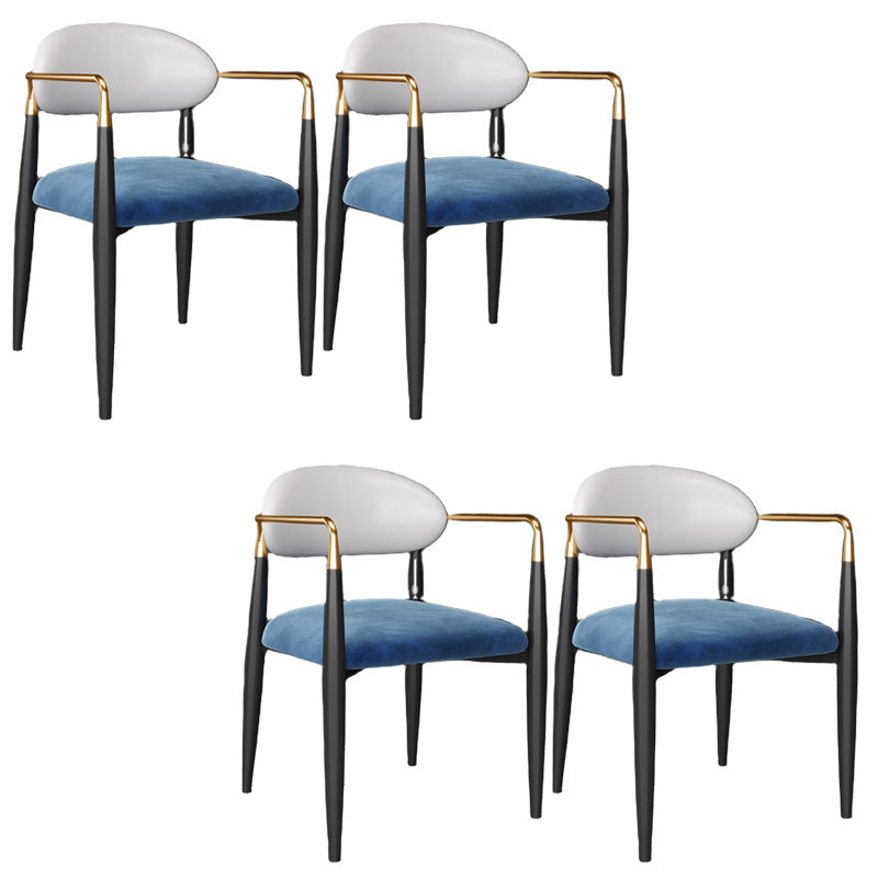 Contemporary Upholstered Arm Chair Open Back Dining Chair for Dining Room White-Blue 4 Piece Set Clearhalo 'Dining Chairs' 'Dining Tables & Seating' 'dining_chair' 'furn' 'furn_dining_chair' 'Furniture' 'furniture_dining_chair' 'Kitchen & Dining Furniture' 4954817