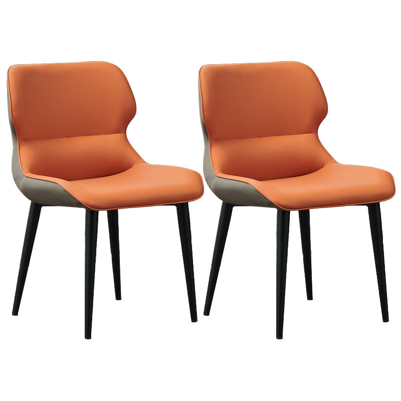 Entryway Dining Room Dining Chairs Armless Leather Kitchen Chairs Orange 2 Piece Set Clearhalo 'Dining Chairs' 'Dining Tables & Seating' 'dining_chair' 'furn' 'furn_dining_chair' 'Furniture' 'furniture_dining_chair' 'Kitchen & Dining Furniture' 4954880
