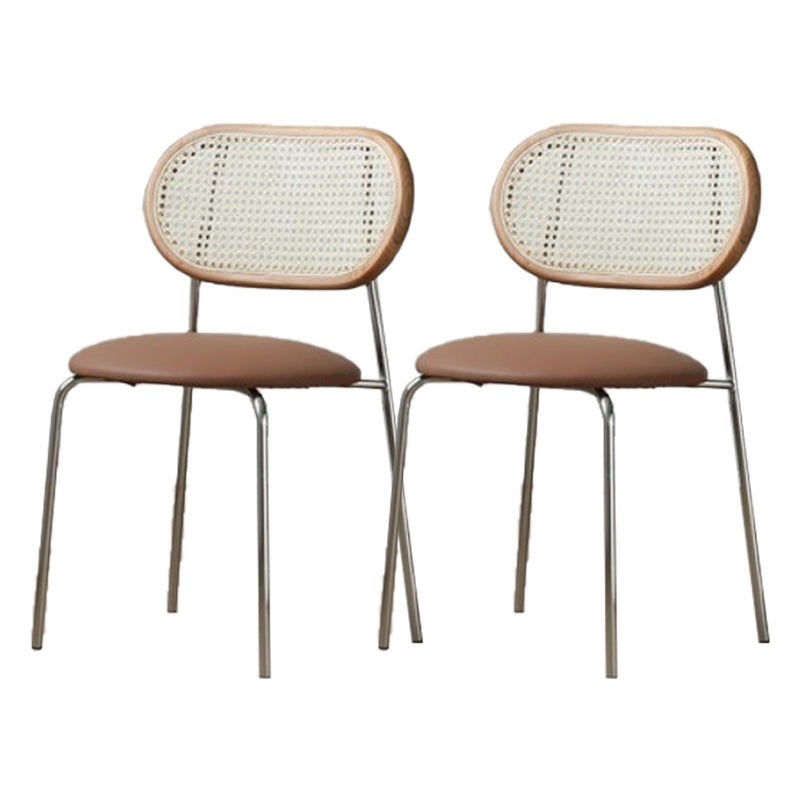 PU Leather Contemporary Side Chair Open Back Dining Chair for Dining Room Light Brown 2 Piece Set Clearhalo 'Dining Chairs' 'Dining Tables & Seating' 'dining_chair' 'furn' 'furn_dining_chair' 'Furniture' 'furniture_dining_chair' 'Kitchen & Dining Furniture' 4954930