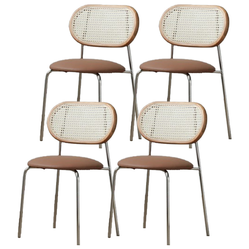 PU Leather Contemporary Side Chair Open Back Dining Chair for Dining Room Light Brown 4 Piece Set Clearhalo 'Dining Chairs' 'Dining Tables & Seating' 'dining_chair' 'furn' 'furn_dining_chair' 'Furniture' 'furniture_dining_chair' 'Kitchen & Dining Furniture' 4954932