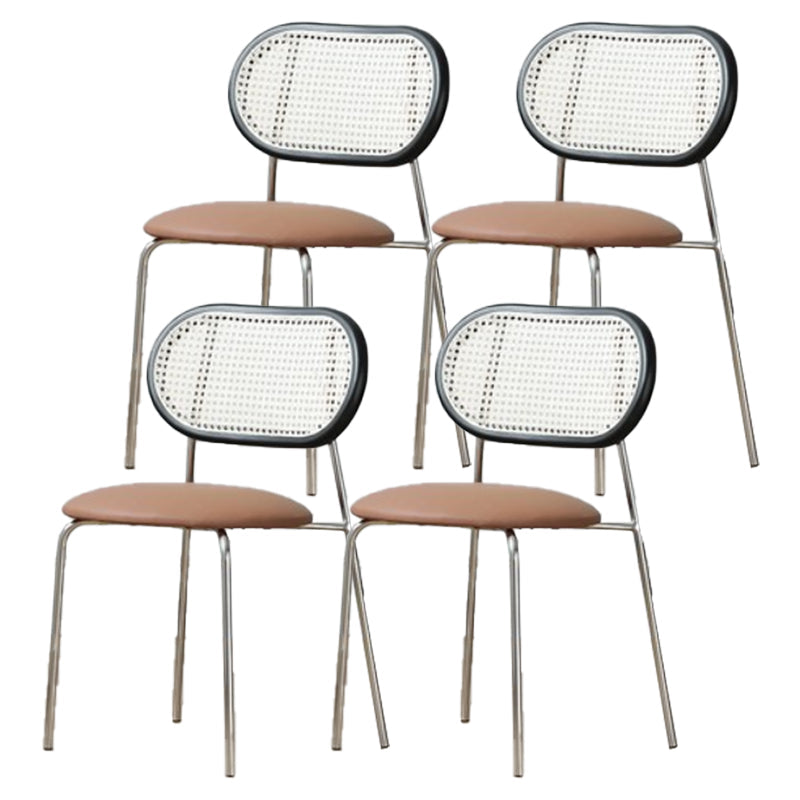 PU Leather Contemporary Side Chair Open Back Dining Chair for Dining Room Khaki 4 Piece Set Clearhalo 'Dining Chairs' 'Dining Tables & Seating' 'dining_chair' 'furn' 'furn_dining_chair' 'Furniture' 'furniture_dining_chair' 'Kitchen & Dining Furniture' 4954938