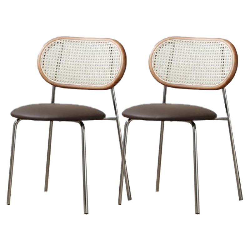 PU Leather Contemporary Side Chair Open Back Dining Chair for Dining Room Brown 2 Piece Set Clearhalo 'Dining Chairs' 'Dining Tables & Seating' 'dining_chair' 'furn' 'furn_dining_chair' 'Furniture' 'furniture_dining_chair' 'Kitchen & Dining Furniture' 4954953