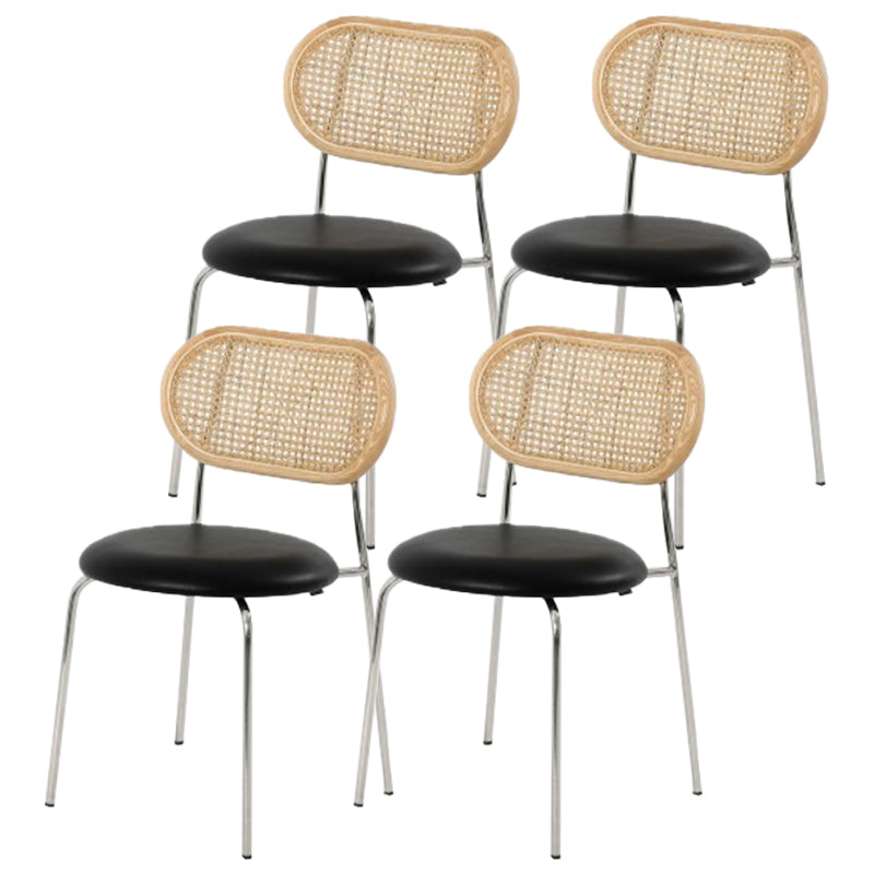 PU Leather Contemporary Side Chair Open Back Dining Chair for Dining Room Khaki-Black 4 Piece Set Clearhalo 'Dining Chairs' 'Dining Tables & Seating' 'dining_chair' 'furn' 'furn_dining_chair' 'Furniture' 'furniture_dining_chair' 'Kitchen & Dining Furniture' 4954960