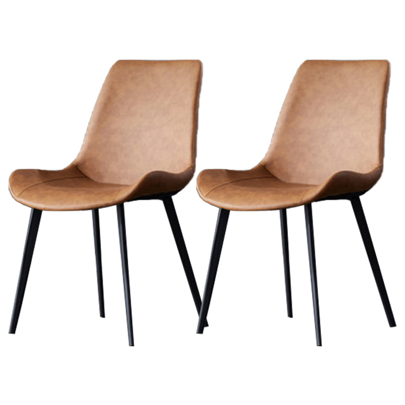 Contemporary Kitchen Dining Side Chair Leather Armless Dining Chairs Orange 2 Piece Set Clearhalo 'Dining Chairs' 'Dining Tables & Seating' 'dining_chair' 'furn' 'furn_dining_chair' 'Furniture' 'furniture_dining_chair' 'Kitchen & Dining Furniture' 4955000