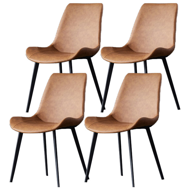 Contemporary Kitchen Dining Side Chair Leather Armless Dining Chairs Orange 4 Piece Set Clearhalo 'Dining Chairs' 'Dining Tables & Seating' 'dining_chair' 'furn' 'furn_dining_chair' 'Furniture' 'furniture_dining_chair' 'Kitchen & Dining Furniture' 4955001