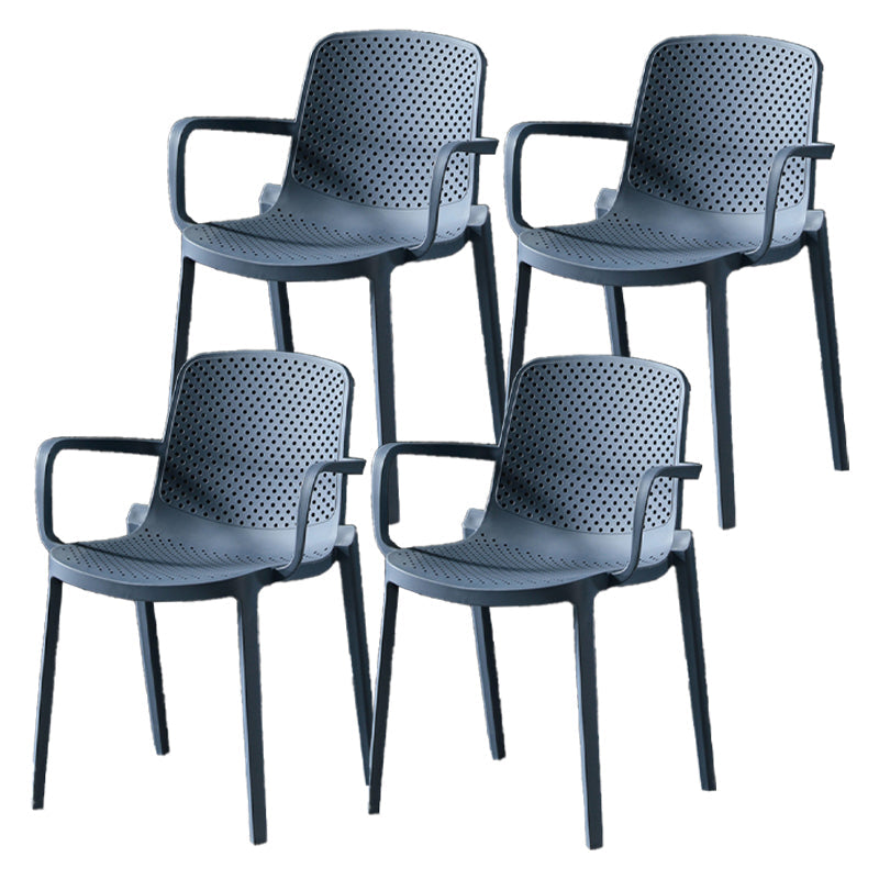 Contemporary Plastic Arm Chair Kitchen Dining Room Solid Back Chair Gray-Blue Set of 4 Clearhalo 'Dining Chairs' 'Dining Tables & Seating' 'dining_chair' 'Furniture' 'furniture_dining_chair' 'Kitchen & Dining Furniture' 4955009