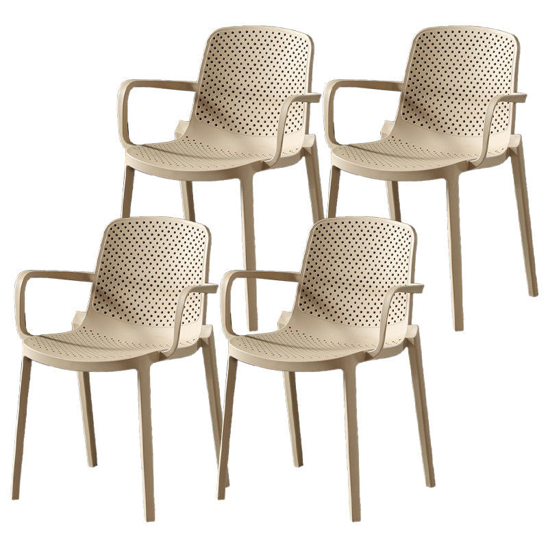 Contemporary Plastic Arm Chair Kitchen Dining Room Solid Back Chair Camel Set of 4 Clearhalo 'Dining Chairs' 'Dining Tables & Seating' 'dining_chair' 'Furniture' 'furniture_dining_chair' 'Kitchen & Dining Furniture' 4955011