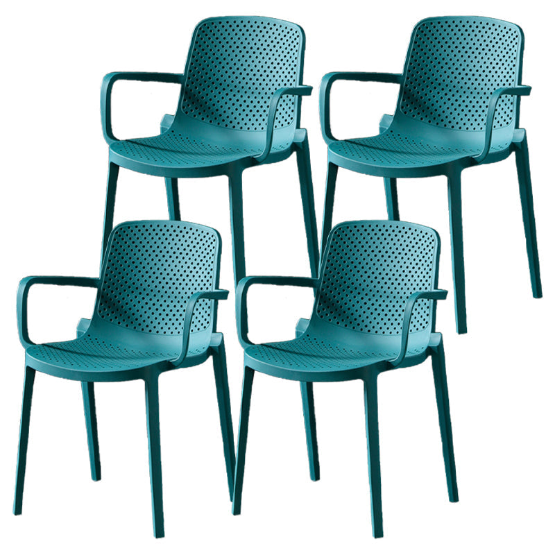 Contemporary Plastic Arm Chair Kitchen Dining Room Solid Back Chair Peacock Blue Set of 4 Clearhalo 'Dining Chairs' 'Dining Tables & Seating' 'dining_chair' 'Furniture' 'furniture_dining_chair' 'Kitchen & Dining Furniture' 4955013