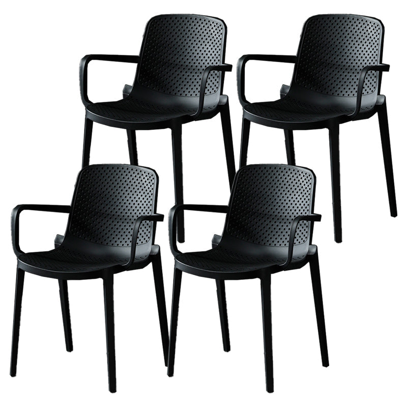 Contemporary Plastic Arm Chair Kitchen Dining Room Solid Back Chair Black Set of 4 Clearhalo 'Dining Chairs' 'Dining Tables & Seating' 'dining_chair' 'Furniture' 'furniture_dining_chair' 'Kitchen & Dining Furniture' 4955017
