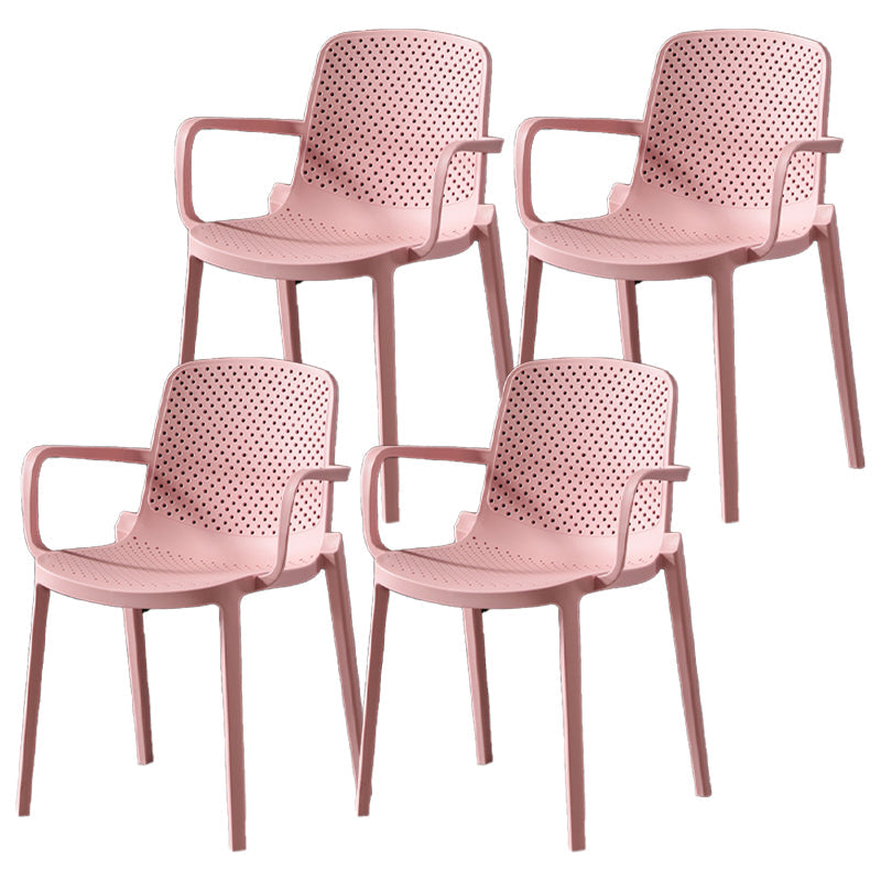Contemporary Plastic Arm Chair Kitchen Dining Room Solid Back Chair Pink Set of 4 Clearhalo 'Dining Chairs' 'Dining Tables & Seating' 'dining_chair' 'Furniture' 'furniture_dining_chair' 'Kitchen & Dining Furniture' 4955019