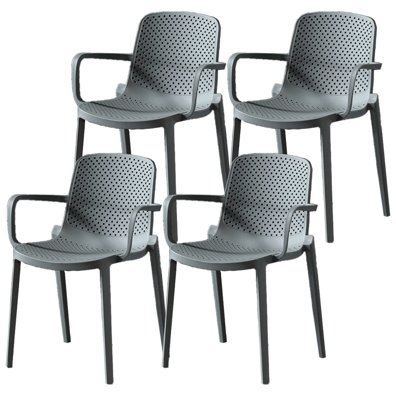 Contemporary Plastic Arm Chair Kitchen Dining Room Solid Back Chair Grey Set of 4 Clearhalo 'Dining Chairs' 'Dining Tables & Seating' 'dining_chair' 'Furniture' 'furniture_dining_chair' 'Kitchen & Dining Furniture' 4955021
