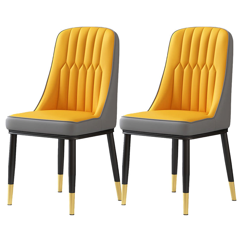Glam Parsons Dining Side Chair Leather Indoor Dining Chair with Metal Legs Orange 2 Piece Set Brass Gold Clearhalo 'Dining Chairs' 'Dining Tables & Seating' 'dining_chair' 'furn' 'furn_dining_chair' 'Furniture' 'furniture_dining_chair' 'Kitchen & Dining Furniture' 4955047