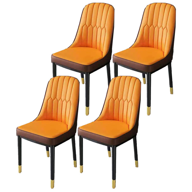 Glam Parsons Dining Side Chair Leather Indoor Dining Chair with Metal Legs Orange 4 Piece Set Brass Gold Clearhalo 'Dining Chairs' 'Dining Tables & Seating' 'dining_chair' 'furn' 'furn_dining_chair' 'Furniture' 'furniture_dining_chair' 'Kitchen & Dining Furniture' 4955056