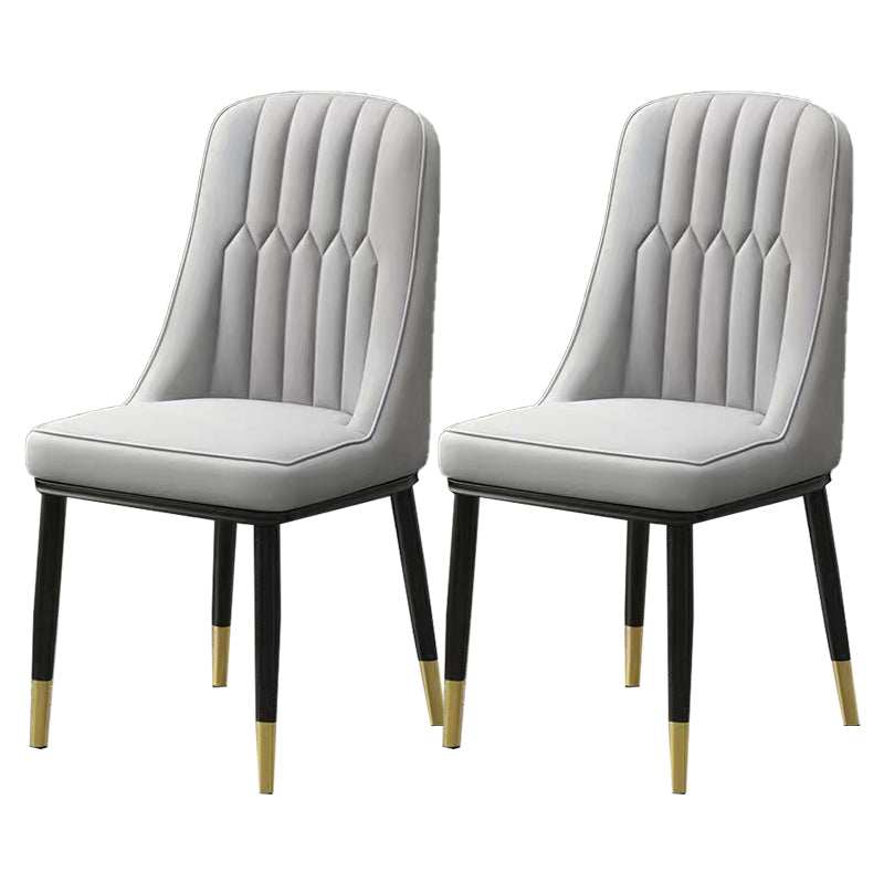 Glam Parsons Dining Side Chair Leather Indoor Dining Chair with Metal Legs Light Grey 2 Piece Set Brass Gold Clearhalo 'Dining Chairs' 'Dining Tables & Seating' 'dining_chair' 'furn' 'furn_dining_chair' 'Furniture' 'furniture_dining_chair' 'Kitchen & Dining Furniture' 4955063