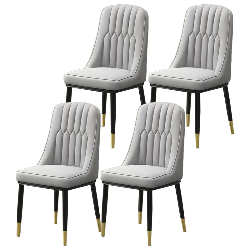 Glam Parsons Dining Side Chair Leather Indoor Dining Chair with Metal Legs Light Grey 4 Piece Set Brass Gold Clearhalo 'Dining Chairs' 'Dining Tables & Seating' 'dining_chair' 'furn' 'furn_dining_chair' 'Furniture' 'furniture_dining_chair' 'Kitchen & Dining Furniture' 4955065