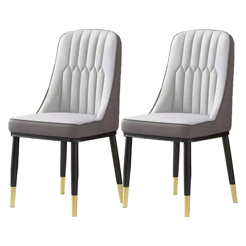 Glam Parsons Dining Side Chair Leather Indoor Dining Chair with Metal Legs Dark Light Grey 2 Piece Set Brass Gold Clearhalo 'Dining Chairs' 'Dining Tables & Seating' 'dining_chair' 'furn' 'furn_dining_chair' 'Furniture' 'furniture_dining_chair' 'Kitchen & Dining Furniture' 4955071