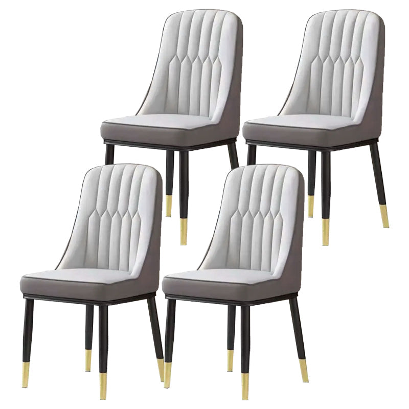 Glam Parsons Dining Side Chair Leather Indoor Dining Chair with Metal Legs Dark Light Grey 4 Piece Set Brass Gold Clearhalo 'Dining Chairs' 'Dining Tables & Seating' 'dining_chair' 'furn' 'furn_dining_chair' 'Furniture' 'furniture_dining_chair' 'Kitchen & Dining Furniture' 4955072