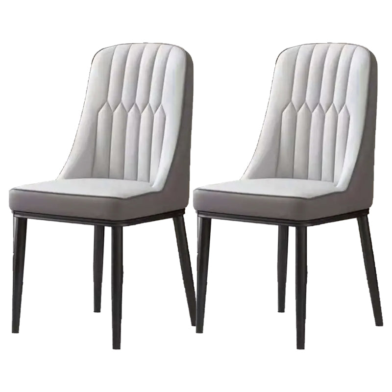 Glam Parsons Dining Side Chair Leather Indoor Dining Chair with Metal Legs Dark Light Grey 2 Piece Set Black Clearhalo 'Dining Chairs' 'Dining Tables & Seating' 'dining_chair' 'furn' 'furn_dining_chair' 'Furniture' 'furniture_dining_chair' 'Kitchen & Dining Furniture' 4955073