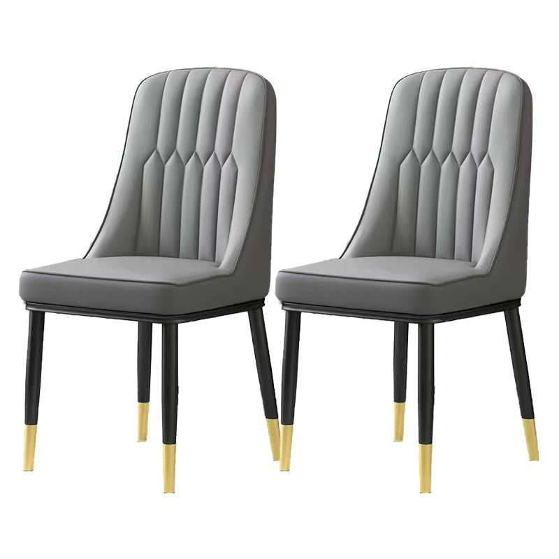 Glam Parsons Dining Side Chair Leather Indoor Dining Chair with Metal Legs Dark Gray 2 Piece Set Brass Gold Clearhalo 'Dining Chairs' 'Dining Tables & Seating' 'dining_chair' 'furn' 'furn_dining_chair' 'Furniture' 'furniture_dining_chair' 'Kitchen & Dining Furniture' 4955079