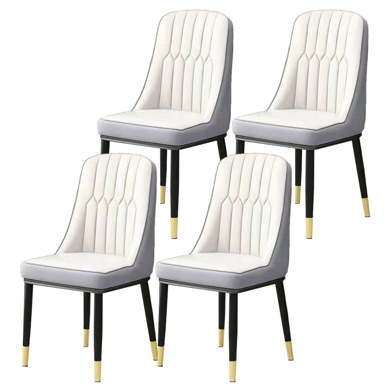 Glam Parsons Dining Side Chair Leather Indoor Dining Chair with Metal Legs Grey White 4 Piece Set Brass Gold Clearhalo 'Dining Chairs' 'Dining Tables & Seating' 'dining_chair' 'furn' 'furn_dining_chair' 'Furniture' 'furniture_dining_chair' 'Kitchen & Dining Furniture' 4955084