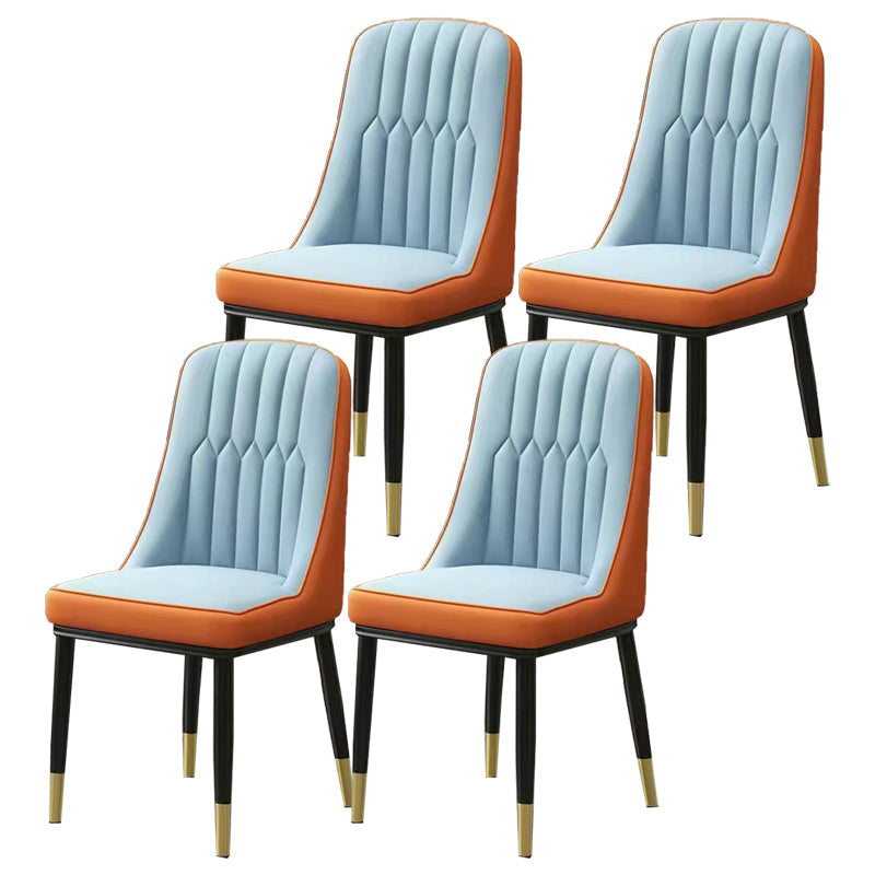 Glam Parsons Dining Side Chair Leather Indoor Dining Chair with Metal Legs Blue 4 Piece Set Brass Gold Clearhalo 'Dining Chairs' 'Dining Tables & Seating' 'dining_chair' 'furn' 'furn_dining_chair' 'Furniture' 'furniture_dining_chair' 'Kitchen & Dining Furniture' 4955092
