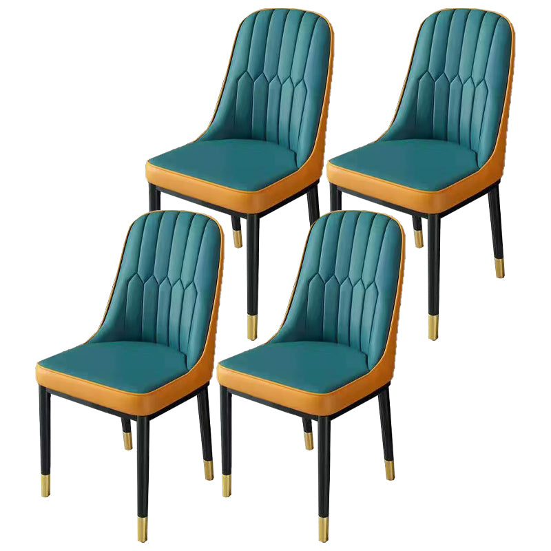 Glam Parsons Dining Side Chair Leather Indoor Dining Chair with Metal Legs Sky Blue 4 Piece Set Brass Gold Clearhalo 'Dining Chairs' 'Dining Tables & Seating' 'dining_chair' 'furn' 'furn_dining_chair' 'Furniture' 'furniture_dining_chair' 'Kitchen & Dining Furniture' 4955098