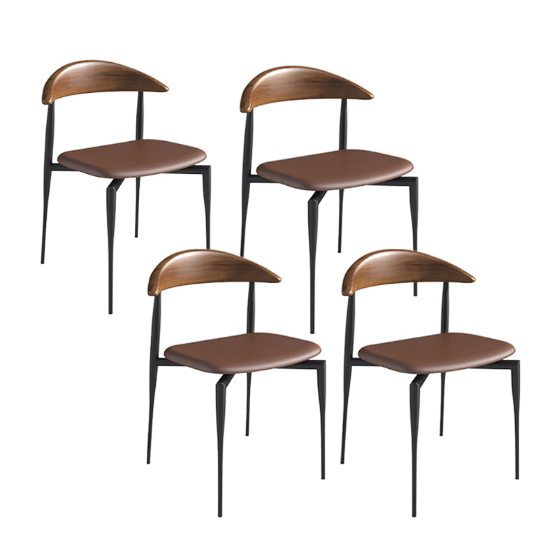 Contemporary PU Leather Side Chair Open Back Stackable Dining Chair Gray-Brown 4 Piece Set Clearhalo 'Dining Chairs' 'Dining Tables & Seating' 'dining_chair' 'furn' 'furn_dining_chair' 'Furniture' 'furniture_dining_chair' 'Kitchen & Dining Furniture' 4955181