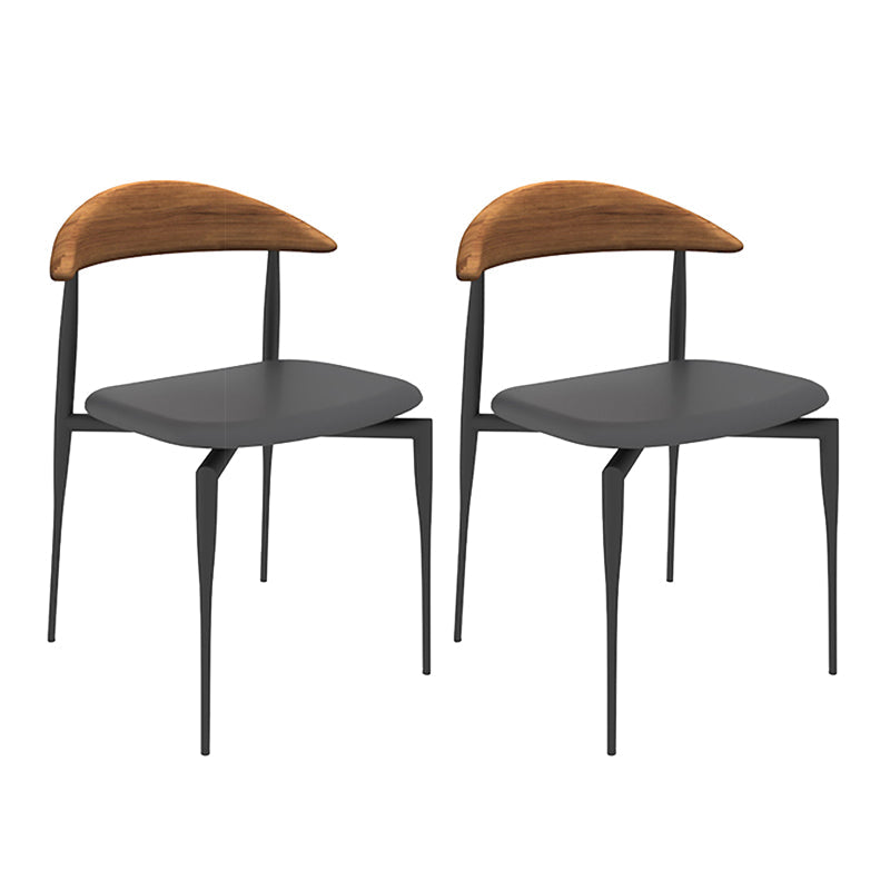 Contemporary PU Leather Side Chair Open Back Stackable Dining Chair Black-Brown 2 Piece Set Clearhalo 'Dining Chairs' 'Dining Tables & Seating' 'dining_chair' 'furn' 'furn_dining_chair' 'Furniture' 'furniture_dining_chair' 'Kitchen & Dining Furniture' 4955182