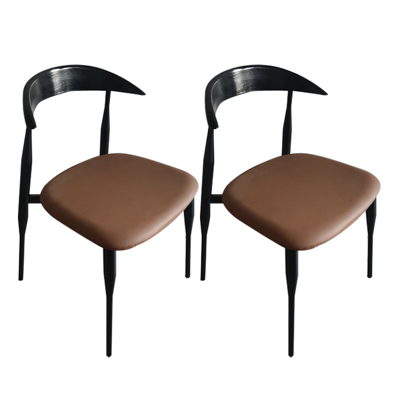 Contemporary PU Leather Side Chair Open Back Stackable Dining Chair Brown-Black 2 Piece Set Clearhalo 'Dining Chairs' 'Dining Tables & Seating' 'dining_chair' 'furn' 'furn_dining_chair' 'Furniture' 'furniture_dining_chair' 'Kitchen & Dining Furniture' 4955190