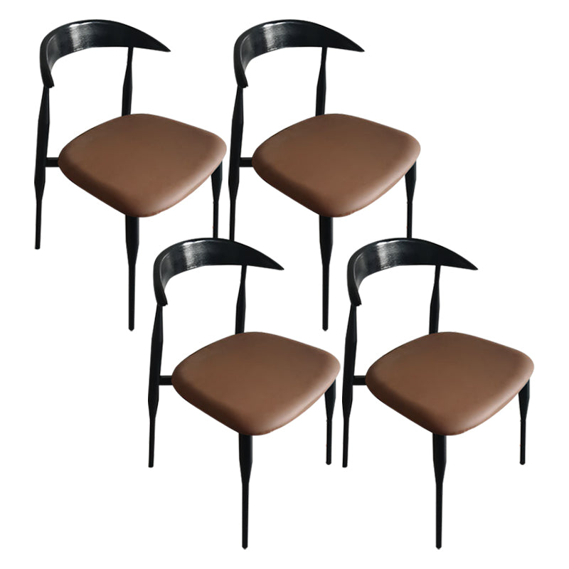 Contemporary PU Leather Side Chair Open Back Stackable Dining Chair Brown-Black 4 Piece Set Clearhalo 'Dining Chairs' 'Dining Tables & Seating' 'dining_chair' 'furn' 'furn_dining_chair' 'Furniture' 'furniture_dining_chair' 'Kitchen & Dining Furniture' 4955193