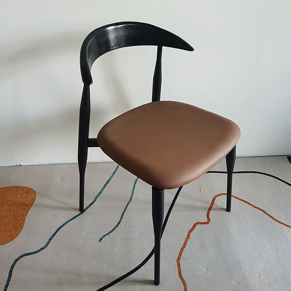 Contemporary PU Leather Side Chair Open Back Stackable Dining Chair Brown-Black 1 Piece Clearhalo 'Dining Chairs' 'Dining Tables & Seating' 'dining_chair' 'furn' 'furn_dining_chair' 'Furniture' 'furniture_dining_chair' 'Kitchen & Dining Furniture' 4955197