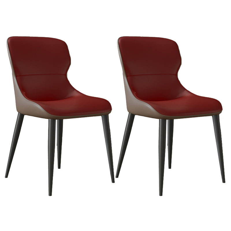 Modern Dining Room Chairs Armless Leather Dining Chairs for Home Red 2 Piece Set Clearhalo 'Dining Chairs' 'Dining Tables & Seating' 'dining_chair' 'furn' 'furn_dining_chair' 'Furniture' 'furniture_dining_chair' 'Kitchen & Dining Furniture' 4955215