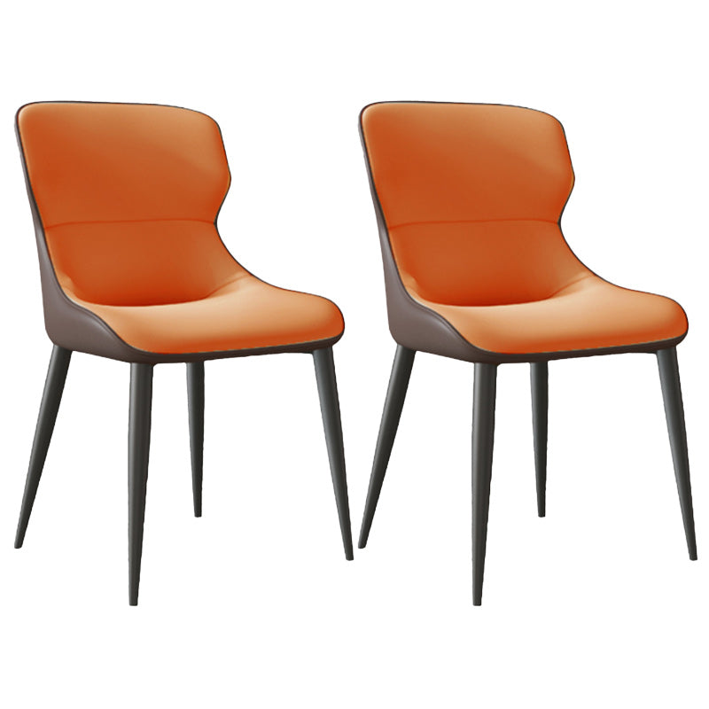 Modern Dining Room Chairs Armless Leather Dining Chairs for Home Orange 2 Piece Set Clearhalo 'Dining Chairs' 'Dining Tables & Seating' 'dining_chair' 'furn' 'furn_dining_chair' 'Furniture' 'furniture_dining_chair' 'Kitchen & Dining Furniture' 4955219