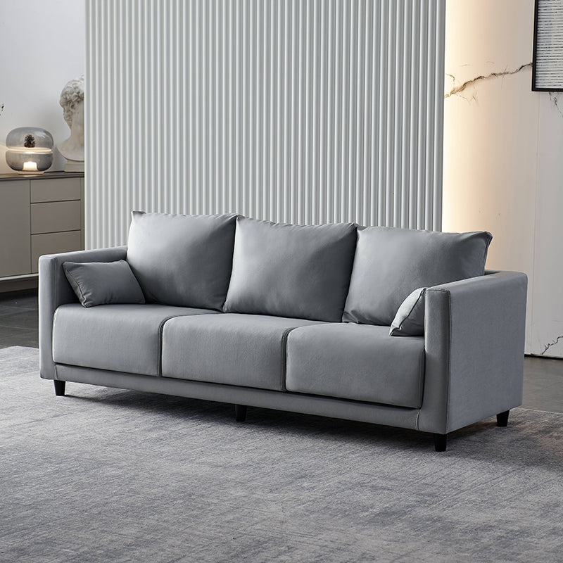 29.53" H Square Arm Sofa with Loose Back Slipcovered Sofa for Living Room Light Gray Faux Leather Clearhalo 'furn' 'furn_sofas' 'Furniture' 'furniture_sofas' 'Living Room Furniture' 'Sofa' 'sofas' 4955245